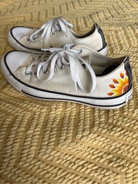 Women’s Converse White Low Top with Customized Sunflower Detail
